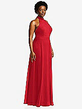 Side View Thumbnail - Parisian Red High Neck Halter Backless Maxi Dress