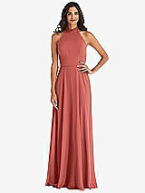 Alt View 1 Thumbnail - Coral Pink High Neck Halter Backless Maxi Dress