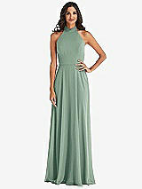 Alt View 1 Thumbnail - Seagrass High Neck Halter Backless Maxi Dress