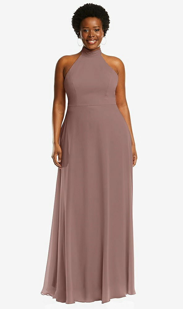 Front View - Sienna High Neck Halter Backless Maxi Dress