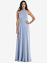 Alt View 1 Thumbnail - Sky Blue High Neck Halter Backless Maxi Dress