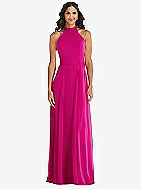 Alt View 2 Thumbnail - Think Pink High Neck Halter Backless Maxi Dress