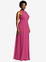 Side View Thumbnail - Tea Rose High Neck Halter Backless Maxi Dress