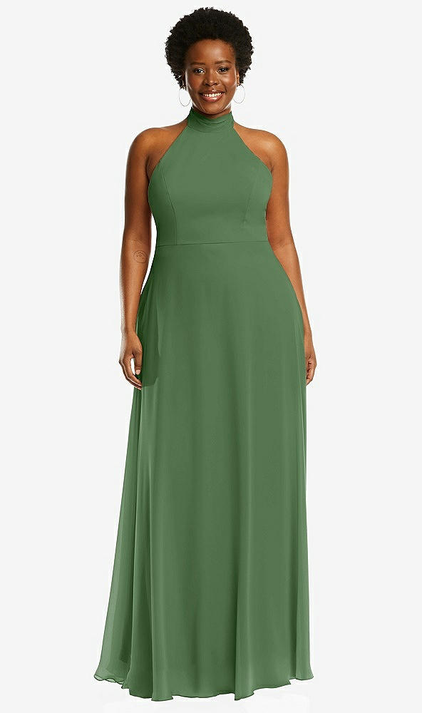 Front View - Vineyard Green High Neck Halter Backless Maxi Dress