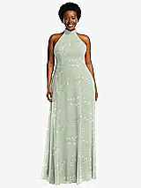 Front View Thumbnail - Vintage Primrose Sage High Neck Halter Backless Maxi Dress