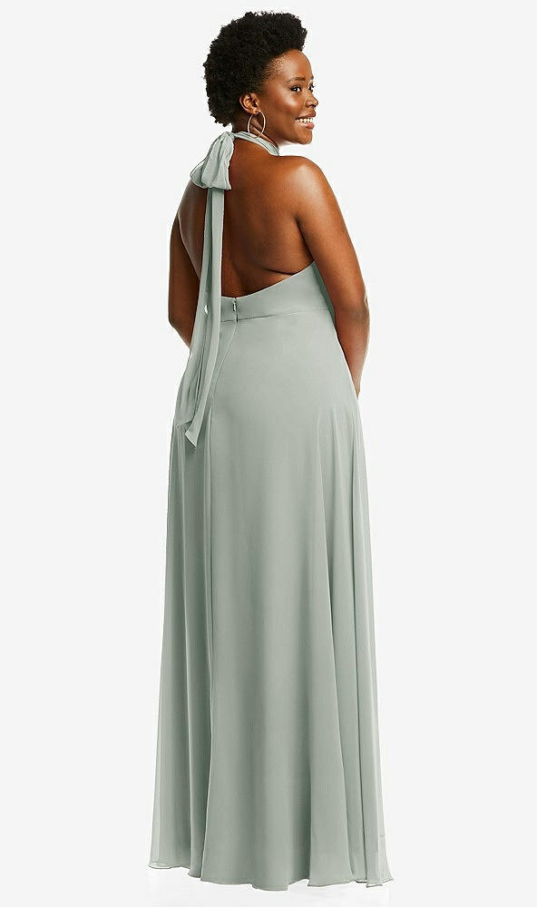 Back View - Willow Green High Neck Halter Backless Maxi Dress