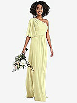 Alt View 1 Thumbnail - Butter Yellow One-Shoulder Bell Sleeve Chiffon Maxi Dress