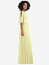 Side View Thumbnail - Butter Yellow One-Shoulder Bell Sleeve Chiffon Maxi Dress