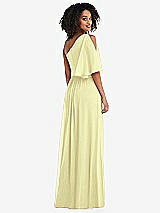 Rear View Thumbnail - Butter Yellow One-Shoulder Bell Sleeve Chiffon Maxi Dress