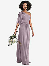 Alt View 1 Thumbnail - Lilac Dusk One-Shoulder Bell Sleeve Chiffon Maxi Dress