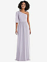 Front View Thumbnail - Moondance One-Shoulder Bell Sleeve Chiffon Maxi Dress