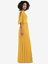 Side View Thumbnail - NYC Yellow One-Shoulder Bell Sleeve Chiffon Maxi Dress