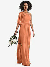 Alt View 1 Thumbnail - Sweet Melon One-Shoulder Bell Sleeve Chiffon Maxi Dress