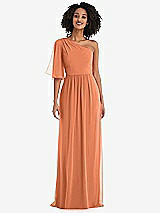 Front View Thumbnail - Sweet Melon One-Shoulder Bell Sleeve Chiffon Maxi Dress