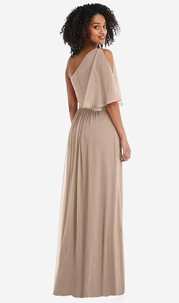 Back View - Topaz One-Shoulder Bell Sleeve Chiffon Maxi Dress