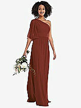 Alt View 1 Thumbnail - Auburn Moon One-Shoulder Bell Sleeve Chiffon Maxi Dress