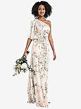 Alt View 1 Thumbnail - Blush Garden One-Shoulder Bell Sleeve Chiffon Maxi Dress