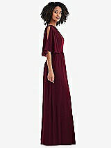 Side View Thumbnail - Cabernet One-Shoulder Bell Sleeve Chiffon Maxi Dress