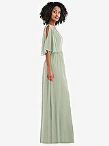 Side View Thumbnail - Celadon One-Shoulder Bell Sleeve Chiffon Maxi Dress