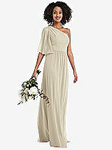 Alt View 1 Thumbnail - Champagne One-Shoulder Bell Sleeve Chiffon Maxi Dress