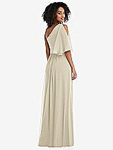 Rear View Thumbnail - Champagne One-Shoulder Bell Sleeve Chiffon Maxi Dress