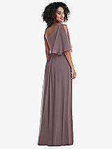 Rear View Thumbnail - French Truffle One-Shoulder Bell Sleeve Chiffon Maxi Dress