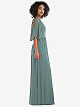 Side View Thumbnail - Icelandic One-Shoulder Bell Sleeve Chiffon Maxi Dress