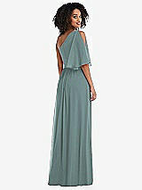 Rear View Thumbnail - Icelandic One-Shoulder Bell Sleeve Chiffon Maxi Dress