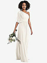 Alt View 1 Thumbnail - Ivory One-Shoulder Bell Sleeve Chiffon Maxi Dress