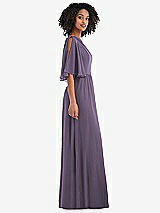 Side View Thumbnail - Lavender One-Shoulder Bell Sleeve Chiffon Maxi Dress