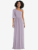 Front View Thumbnail - Lilac Haze One-Shoulder Bell Sleeve Chiffon Maxi Dress