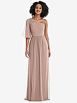 Front View Thumbnail - Neu Nude One-Shoulder Bell Sleeve Chiffon Maxi Dress