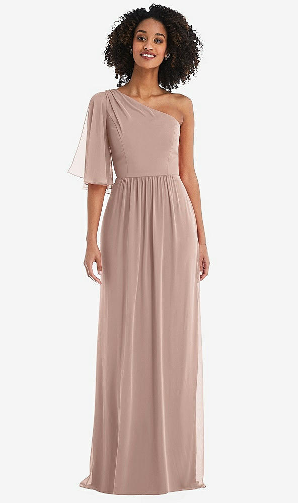 Front View - Neu Nude One-Shoulder Bell Sleeve Chiffon Maxi Dress