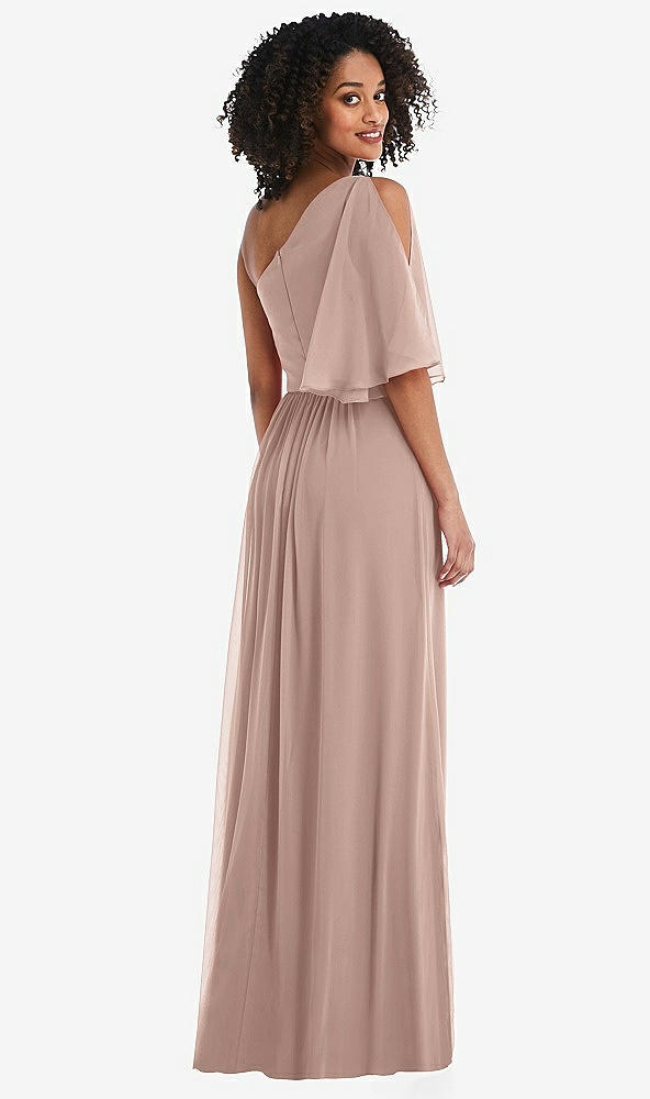 Back View - Neu Nude One-Shoulder Bell Sleeve Chiffon Maxi Dress