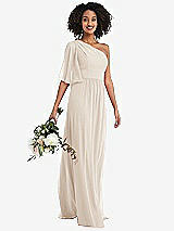 Alt View 1 Thumbnail - Oat One-Shoulder Bell Sleeve Chiffon Maxi Dress