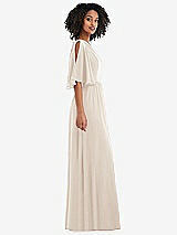 Side View Thumbnail - Oat One-Shoulder Bell Sleeve Chiffon Maxi Dress