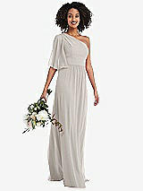 Alt View 1 Thumbnail - Oyster One-Shoulder Bell Sleeve Chiffon Maxi Dress