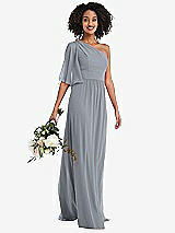 Alt View 1 Thumbnail - Platinum One-Shoulder Bell Sleeve Chiffon Maxi Dress