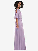 Side View Thumbnail - Pale Purple One-Shoulder Bell Sleeve Chiffon Maxi Dress