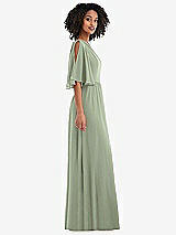 Side View Thumbnail - Sage One-Shoulder Bell Sleeve Chiffon Maxi Dress