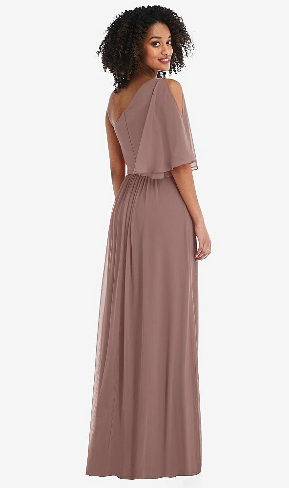 Back View - Sienna One-Shoulder Bell Sleeve Chiffon Maxi Dress