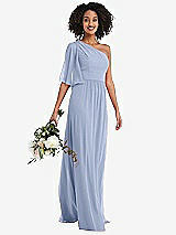 Alt View 1 Thumbnail - Sky Blue One-Shoulder Bell Sleeve Chiffon Maxi Dress