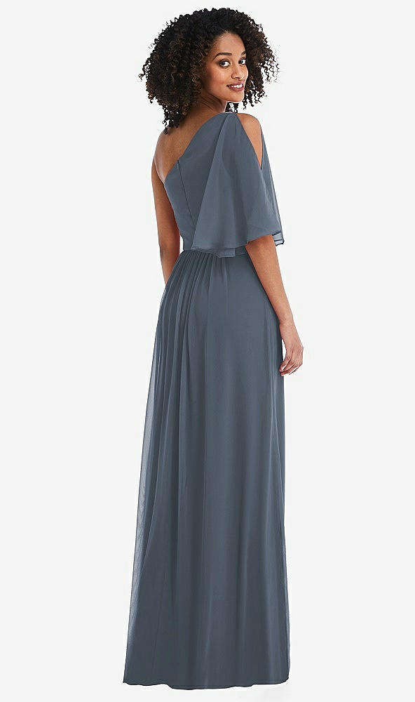 Back View - Silverstone One-Shoulder Bell Sleeve Chiffon Maxi Dress