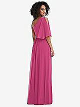 Rear View Thumbnail - Tea Rose One-Shoulder Bell Sleeve Chiffon Maxi Dress