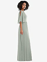 Side View Thumbnail - Willow Green One-Shoulder Bell Sleeve Chiffon Maxi Dress