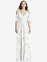 Front View Thumbnail - Bleu Garden Convertible Cold-Shoulder Draped Wrap Maxi Dress