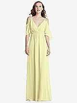 Front View Thumbnail - Butter Yellow Convertible Cold-Shoulder Draped Wrap Maxi Dress