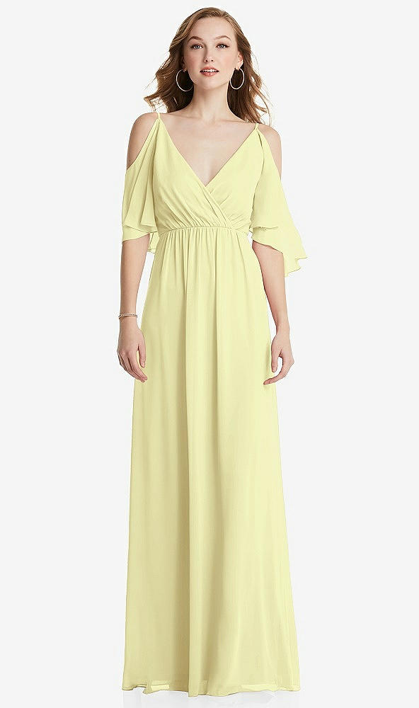 Front View - Butter Yellow Convertible Cold-Shoulder Draped Wrap Maxi Dress