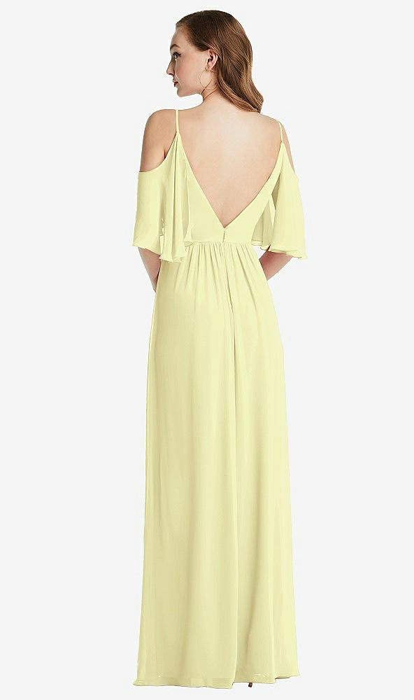 Back View - Butter Yellow Convertible Cold-Shoulder Draped Wrap Maxi Dress