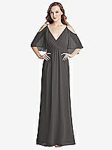 Alt View 1 Thumbnail - Caviar Gray Convertible Cold-Shoulder Draped Wrap Maxi Dress